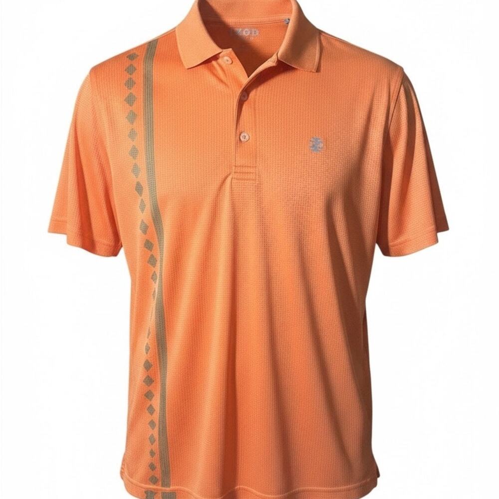 Izod Men's Orange and Taupe Golf Performance Polo w/ MicroGrid Weave Size Small